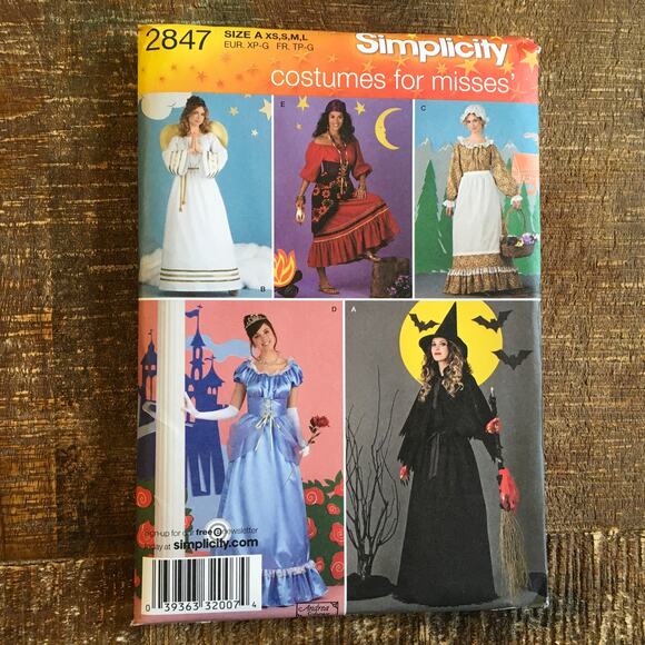 Simplicity Sewing Pattern 2847 Costume Angel Gypsy Princess Witch XS-L 6-20UNCUT - Picture 1 of 2